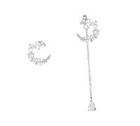 Garneck Boucles D'oreilles Pendantes Argentées Asymétriques Perles et Pampilles, Bijou Femme Lune et Étoile, Style Chic Quotidien, Légères et Raffinées, Présent Élégant