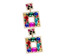 Garneck Boucles D'oreilles Pendantes En Cristaux Multicolores Carrées En Métal Pour Femmes Mode, Bijoux Fantaisie Créatifs Pour Usage Quotidien Et Occasions Spéciales, Taille Grosse, Couleur Profonde