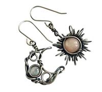 Garneck Boucles d'Oreilles Pendantes Rétro Asymétriques Soleil et Lune en Pierre de Lune pour Femmes Accessoire Chic pour Mariage et Anniversaire