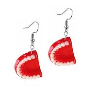 Garneck Boucles Oreilles Droles Résine Forme Dent Pendentifs Créatifs Halloween Accessoires Fantaisie Unisexes Rouge