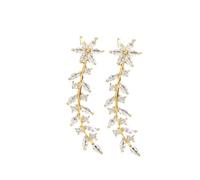 Garneck Boucles Oreilles Grimpeuses Femme Fleur Doré avec Pierres Brillantes et Perles Légères et Élégantes pour Style Chic Au Quotidien