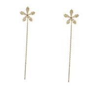 Garneck Boucles Oreilles Pendantes Chaîne Fleur Zirconée Boucles Femme Scintillantes Design Long avec Bijoux Fantaisie Plaqué Or pour Tenue Quotidienne et Occasions Spéciales
