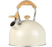 Garneck Bouilloire à Thé Sifflet 2,5 L en Acier Inoxydable Poignée en Bois Beige, Bouilloire Portable Pratique pour Maison et Bureau, Ustensile Cuisine Multifonctionnel