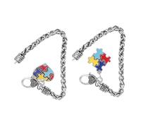 Garneck Bracelet de Sensibilisation à L'autisme Puzzle en Alliage de Zinc, Lot de 2 Pièces, Unisexe, pour Garçon et Filles, Symboles Cœur et Carré, Léger et Portable, Design Créatif