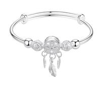 Garneck Bracelet Jonc Ajustable en Fil Métallique Attrape-Rêves Plume et Breloques Extensible Style Punk Bijou Amulette pour Femme Présent Symbolique