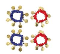 Garneck Bracelets à Grelots pour Danse Orientale - Lot de 4 Manchettes Métalliques Pailletées Rouges et Bleu Roi - Accessoires Sonores pour Danseuse du Ventre Ballet Spectacles et Fêtes