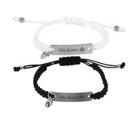 Garneck Bracelets de Lien Assortis pour Couples en Corde Tressée Noire et Blanche Fermoir Magnétique Cœur en Acier Inoxydable Élégants et Solide Présent Saint-Valentin ou Anniversaire