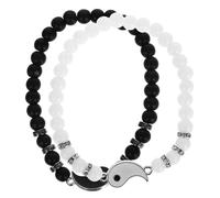 Garneck Bracelets de Perles Assortis pour Couples Paire de Bracelets Yin Yang Réglables en Cordon Tissé Noir et Blanc Style Taiji Bijoux D’Amitié Unisexes pour Homme et Femme Présent