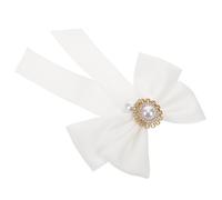 Garneck Broche Nœud pour Femmes avec Perles Blanches Épingle à Clip pour Chemises Accessoire Col Ajustable Maintien Élégance Scolaire et Formelle