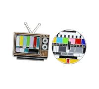 Garneck Broche Vintage Créative en Métal Solide, Lot de 2 Pins Costume Femme Colorés, Accessoires Rétro Tv Chaîne, Décoration Mode Décontractée, Petit Présent