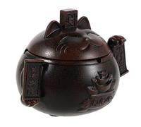 Garneck Cendrier de Table en Céramique Forme Chat Amulette avec Couvercle Coupe-Vent, Cendrier Rond Portable Petit Format Marron, Décoration Intérieure pour Salon et Bureau