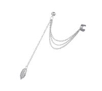 Garneck Clip D'oreille à Chaîne Feuille Argenté pour Femmes, Accessoire D'oreille Créatif, Bijou Léger et Élégant, Usage Quotidien, Clip Unique et Invisible,