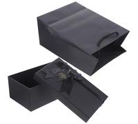 Garneck Coffret Présent Élégant Noir 2 Pièces Boîte d'Emballage Carré et Paquet à Main Taille pour Parfum et Rouge à Lèvres pour Mariage Anniversaire et Noël