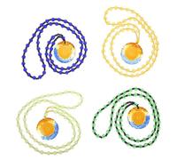 Garneck Collier Amulette Bouddhiste 4 Pièces en Perles de Verre Pendentif Jeton Six Syllabes Sacrées Couleurs Vert Bleu Jade et Jaune Accessoire Spirituel pour Femmes Bijou Amulette