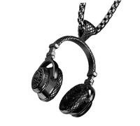 Garneck Collier Homme Pendentif Casque Musique en Titane Noir Chaîne Perles Bijou Créatif Rock Accessoire Personnalité pour Port Quotidien et Présents Homme