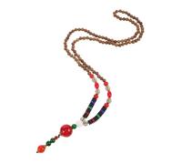 Garneck Collier Long Vintage Bois Naturel avec Pendentif Paix Perles de Prière Méditation Fait Main Ethnique Unisexe