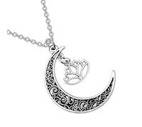 Garneck Collier Lotus Pendentif Lune Bijou Délicat Femme Bohème Collier Unique Créatif