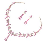 Garneck Collier Pendentif de Mariée en Cristal Boucles d'Oreilles Pendantes Rose Ensemble Bijoux Femme en Alliage de Zinc Parure Élégante pour Mariage Fête et Occasions Spéciales
