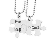 Garneck Collier Puzzle pour Couple 2 Pièces en Acier Inoxydable, Pendentif Her King His Queen Motifs Royaux, Léger et Créatif, Présent Romantique pour Amoureux