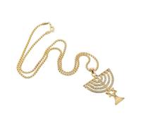 Garneck Collier Ras du Cou Étoile de David à Six Branches en Métal Doré 9 Cristaux Scintillants, Bijou Religieux de Hanoukka, Pendentif Menora Symbole D’Israël, Présent Unisexe pour Fêtes