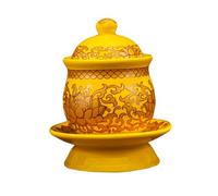 Garneck Coupe D'offrande D'eau Bouddhiste Culte et L'offrande Religieuse en Céramique Jaune Forme Lotus, Couleur Vive et Design Classique