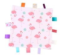 Garneck Couverture De Confort pour Bébé -né 25 Cm en Coton Doux Étiquettes Sensorielles Motif Flamant Rose pour Apaiser Et Stimuler Le Développement Tactile, Sommeil Et Câlins