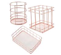 Garneck Ensemble 3 Pièces Porte-stylos en Métal Rose Doré, Paniers de Rangement Creux en Acier Inoxydable, Conteneurs Métalliques pour Bureau et Maison, Organisateurs Pratiques pour