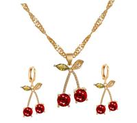 Garneck Ensemble Collier et Boucles D’Oreilles pour Femme en Cristal Pierres Grenat et Cerise Bijoux Mariage et Soirée Parure Élégante 2 Pièces Accessoire Chic Polyvalent