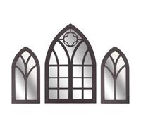 Garneck Ensemble de 3 Miroirs Décoratifs à Effet Fenêtre Cintrée en Cadre Bois Foncé Miroir Mural Gothique D’Arche pour Décoration D’Intérieur Entrée Salon et Style Rustique Vintage