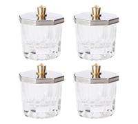 Garneck Ensemble de 4 Bols à Poudre pour Manucure en Verre Cristal Couvercle Inox, Octogonal, Petit Format, Accessoire Nail Art pour Poudre Acrylique et Liquide Ongles, Usage