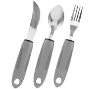 Garneck Ensemble d'Ustensiles Anti-Tremblements Pratiques pour Personnes Âgées et Handicapées Kit de Vaisselle Portable Gris 3 Pièces Poignées Fines Incurvées Adaptées à la Rééducation