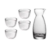 Garneck Ensemble Japonerie à Saké en Verre Transparent Martelé 1 Pot et 4 Coupes à Saké Design Traditionnel Col Étroit pour Chaleur Conservée pour Dégustation et Présents