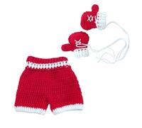 Garneck Ensemble Photo -Né Tricoté Rouge Costume Crochet Bébé Moufles et Pantalon Doux Accessoires de Photographie pour Séances Photo et Présents Naissance