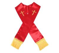 Garneck Étole de Pasteur Rouge Brodée D’Une Croix Réversible 135 Cm avec Pompons, Châle Traditionnel pour Mariage et Cérémonies Religieuses, Étole de Chœur Unisexe Adaptée aux Offices