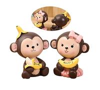 Garneck Figurines Décoratives Singe Banane en Résine 7 Cm, Lot De 2, Décoration Micro-Paysage Écologique, Accessoire Décoratif pour Voiture, Gâteau Et Maison