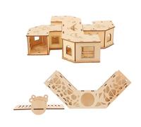 Garneck Labyrinthe Tunnel en Bois Naturel Bunker et Balançoire 8,66 X 8,66 X 1,97 CM Accessoire d'Entraînement pour Hamsters, Souris et Autres Petits Rongeurs en Cage