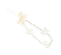 Garneck Lanière Décorative pour Téléphone en Acrylique Nœud Blanc Perles | Décor Vintage Élégant, Usage Poignet ou Paquet à Main, Porte-clés Pratique, Pendentif Multi-fonction