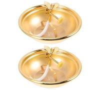 Garneck Lot de 2 Lampes à Huile Vintage en Alliage Cuivreux Réglables avec Mèche, Plat de Lampe à Ghee Traditionnel Doré, Éclairage Intérieur pour Rituels Sacrés et Décoration D'autel