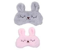 Garneck Lot de 2 Masques de Sommeil en Peluche Forme Lapin Cache-Yeux pour Garçon et Filles Couleurs Rose et Gris Bloque Lumière pour Sommeil Réparateur Adapté Voyage et Détente