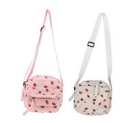 Garneck Lot de 2 Paquet Bandoulière en Velours Côtelé à Motif Fraise Paquet Cabas Rétro pour Filles Pochette Téléphone Compacte Léger Rose et Blanc pour Études et Voyages