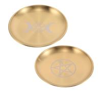 Garneck Lot de 2 Plateaux d'Autel en Acier Inoxydable Plateau d'Aromathérapie Pentagramme Phases Lune Plateau Décoratif Ésotérique pour Offrandes Rangement Bijoux et Outils de