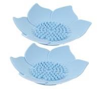 Garneck Lot de 2 Porte-savons en Silicone Auto-drainants Forme Fleur, Bac de Récupération du Savonnette Bleu Ciel, Multifonction pour Lavabo et Salle de Bain, Rangement Pratique