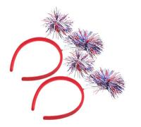 Garneck Lot de 2 Serrage-têtes Décoratifs pour Cheveux à Franges Pompon, Accessoires de Coiffure pour Fête de L’indépendance Américaine, Bandeaux Patriotiques Rouges, Blancs et Bleus,