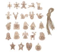 Garneck Lot de 24 Décorations de Noël Suspendues en Bois Chiffres Numériques Pendentifs Calendrier de L’Avent pour Sapin Porte et Mur Ornement de Pochette Festif et Décor Numérique de