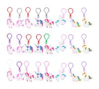 Garneck Lot de 24 Porte-clés Licorne en Pvc Pendentifs Colorés, Accessoires Décoratifs pour Suspendre Paquet à Main, Porte-clés Licorne Arc-en-ciel, Présents Anniversaire Fête, Anneaux