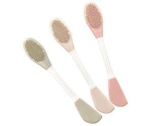 Garneck Lot de 3 Applicateurs de Masque Visage en Silicone Double Extrémité, Brosse Nettoyante Exfoliante pour Soin du Visage, Couleurs Printemps Vert, Gris Abricot et Rose Pêche, Outil