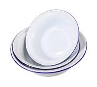 Garneck Lot De 3 Bols En Émail Blanc 14/16/18 Cm, Bol à Soupe Rétro, Bassines Alimentaires Résistantes, Cuisine Et Salle De Bain Familiale