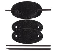 Garneck Lot de 3 Pinces à Cheveux en Cuir Noir avec Bâton, Légères et Confortables, pour Chignon Élégant et Maintien de Queue de Cheval