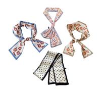 Garneck Lot de 4 Foulards pour Cheveux de Femme - Écharpes Ruban Légères en Tissu Doux - Motifs Fleurs Orange, Rouge, Pois Blancs et Imprimé Nature - Accessoires Polyvalents pour Queue