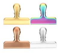 Garneck Lot de 4 Pinces à Sachets Alimentaires Réutilisables en Acier Inoxydable, Grandes Tailles Multicolores pour Clip Fermeture la Cuisine, Accessoires de Rangement pour Paquet de